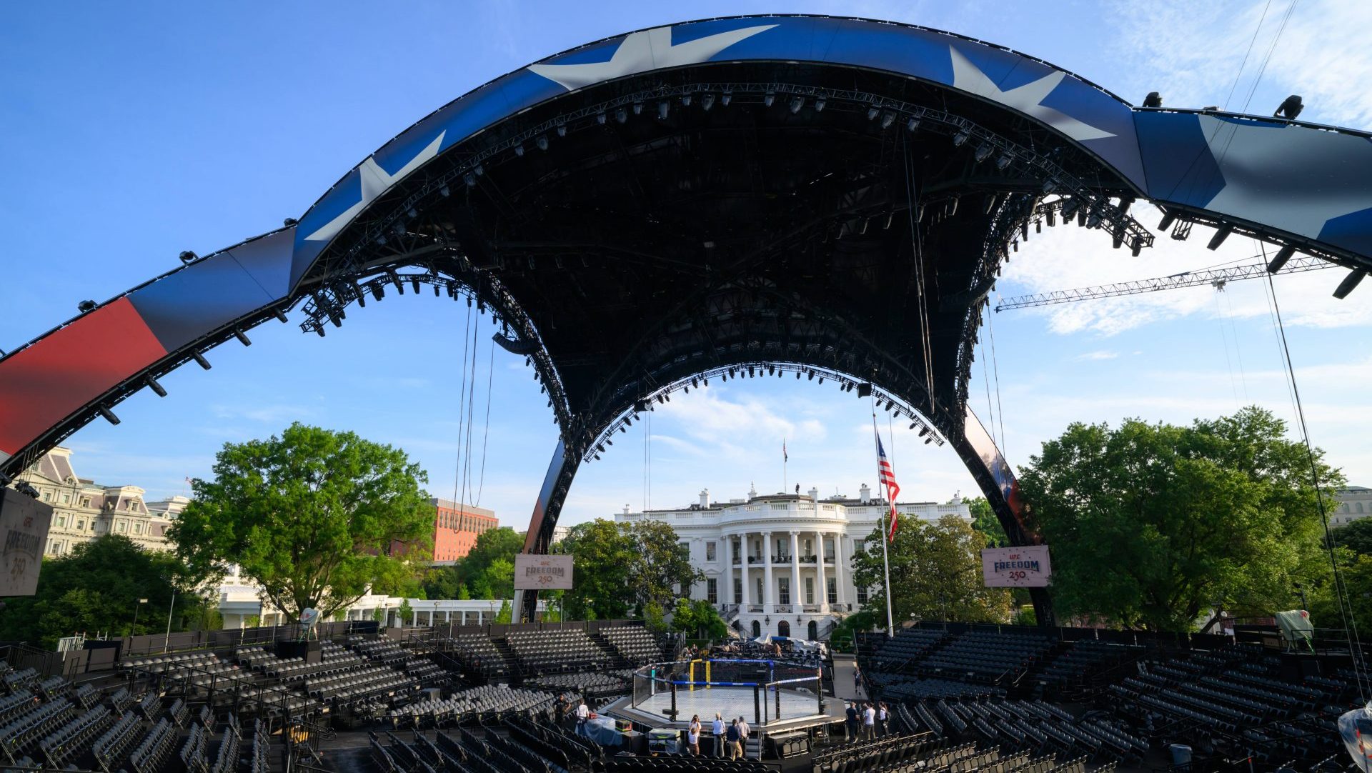 UFC Freedom 250 arena and Claw structure on the South Lawn of the White House before the fight