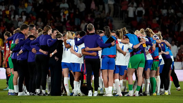 Sarina Wiegman on the touchline during England's 4-0 defeat to Spain in Women's World Cup qualifying