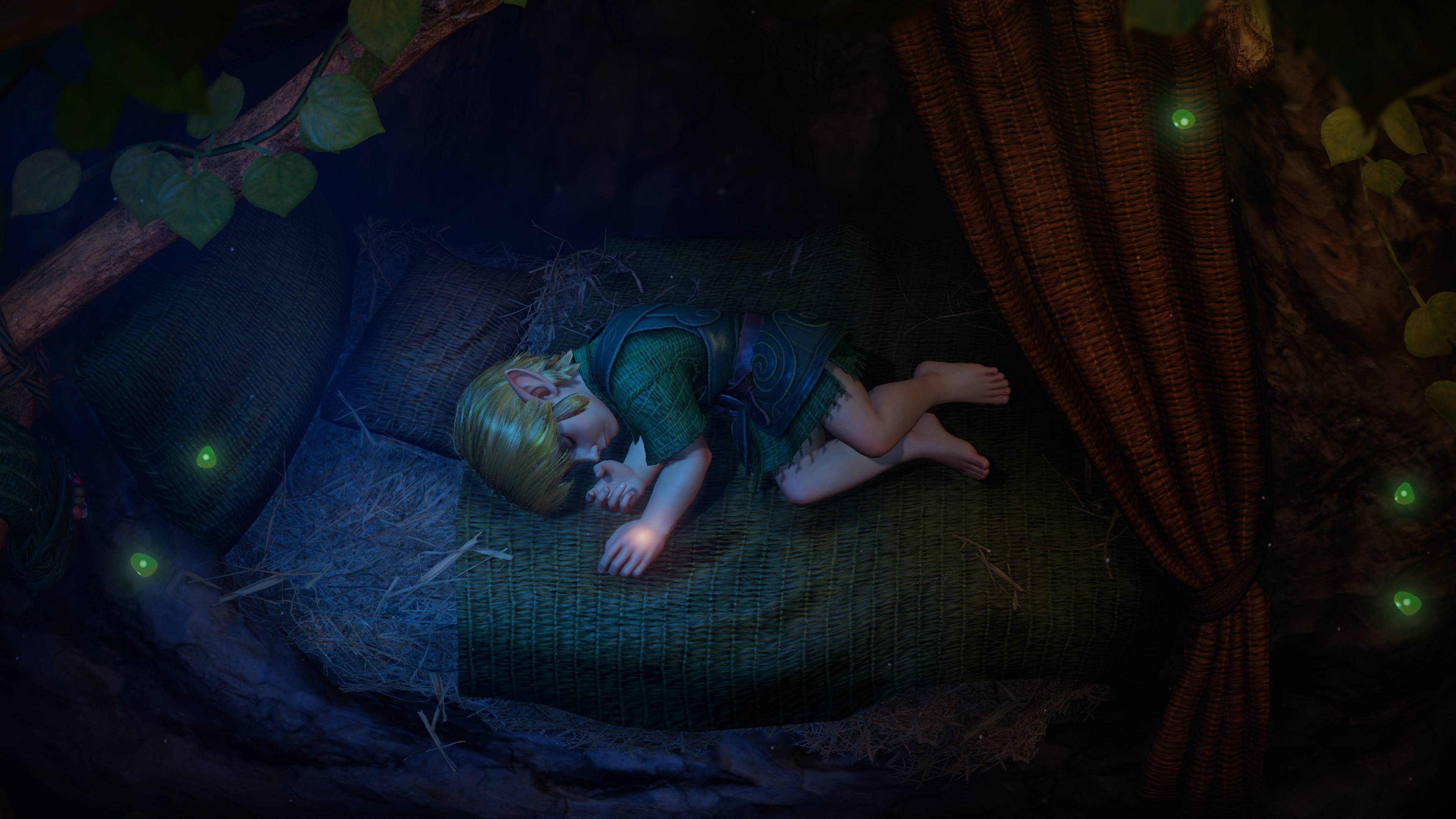 Young Link sleeping in Kokiri Forest in The Legend of Zelda Ocarina of Time remake for Nintendo Switch 2