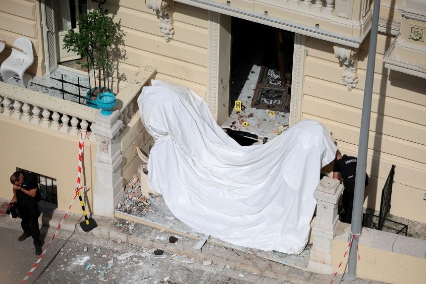 Residential building entrance in Monaco near the French border where a bomb attack targeted Ukrainian businessman Vadim Yermolayev on June 29, 2026