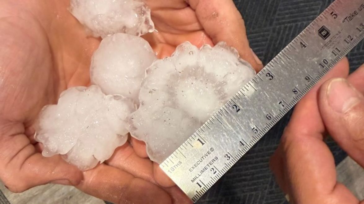 Large hail photographed in Algoma Wisconsin during the July 27 severe thunderstorm outbreak