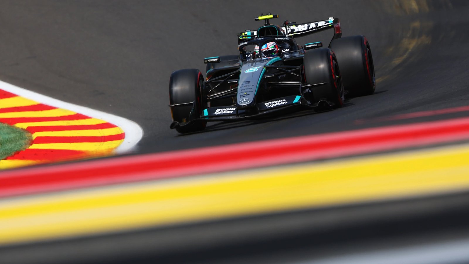 Kimi Antonelli driving his Mercedes at Spa-Francorchamps Belgian GP 2026