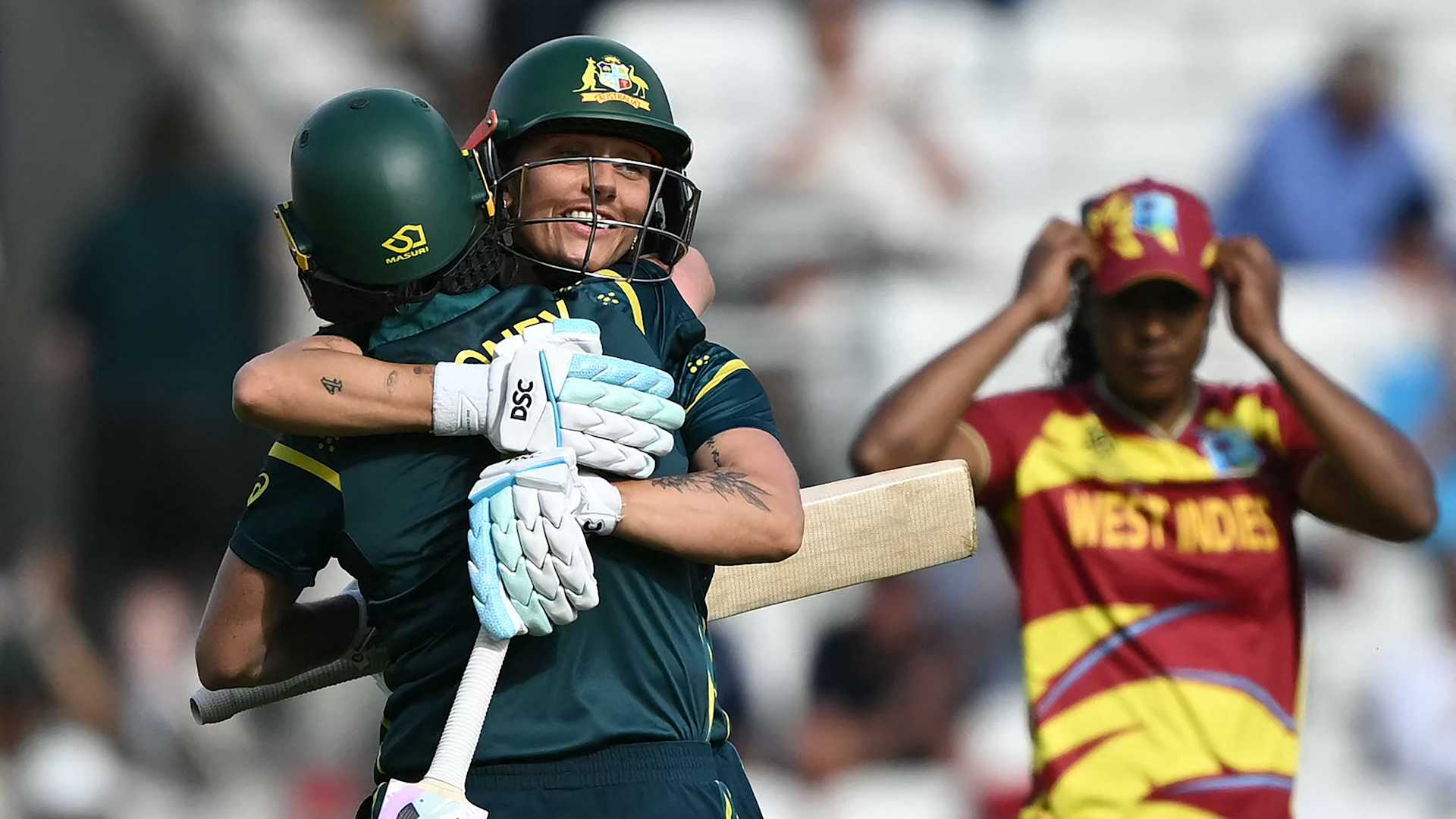 Australia Women cricket team during the ICC Women's T20 World Cup semifinal against West Indies at The Oval, London