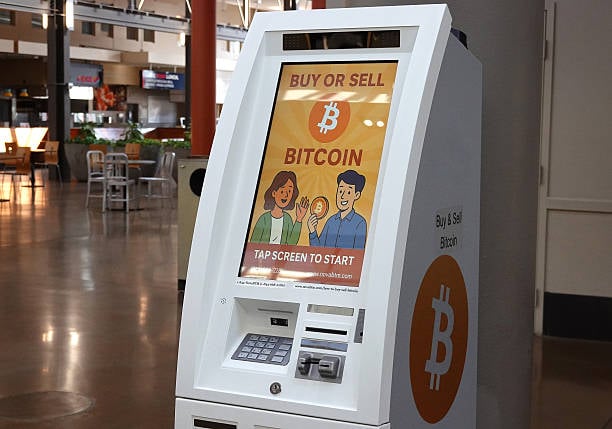 A Bitcoin ATM machine at Northgate Mall in San Rafael, California, February 2026
