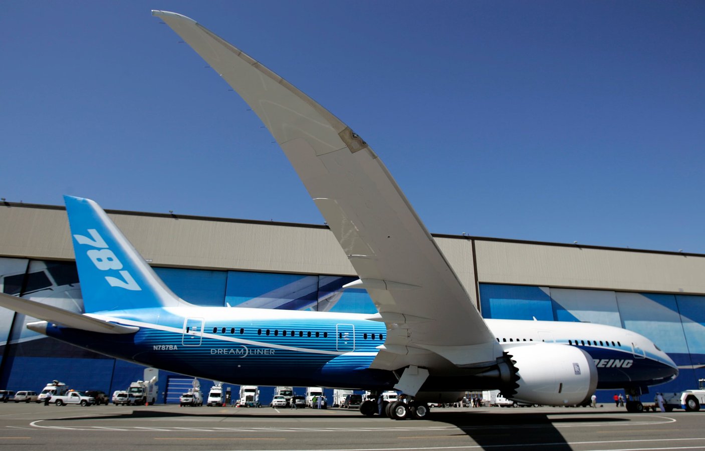 Boeing 787 Dreamliner aircraft outside the Boeing assembly plant in Everett Washington