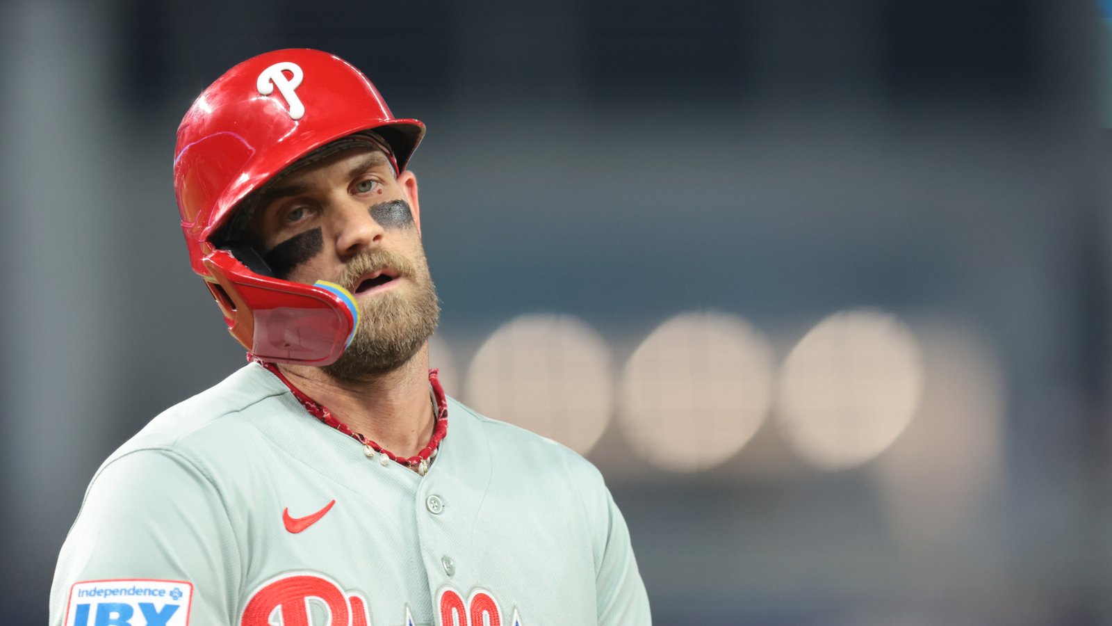 Bryce Harper in the Philadelphia Phillies dugout as the August 3 MLB trade deadline approaches