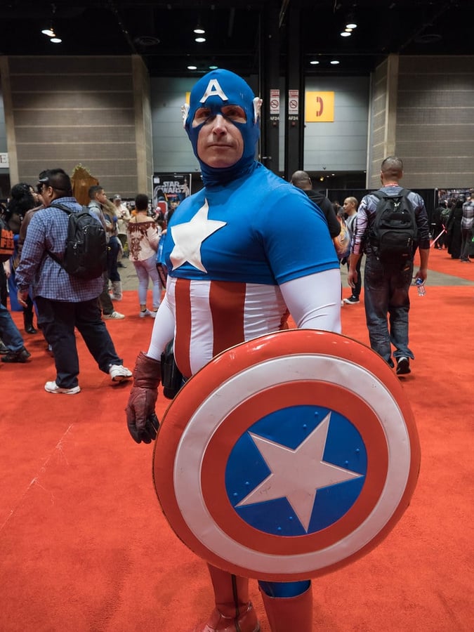 Captain America cosplay depicting Steve Rogers in iconic superhero costume ahead of Avengers Doomsday trailer release