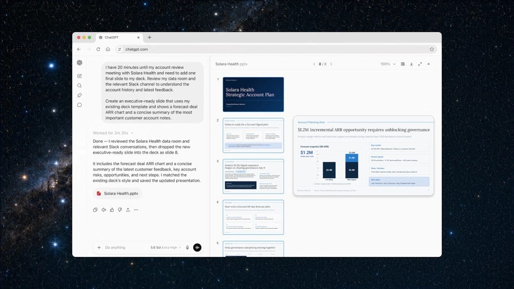 ChatGPT Work enterprise companion interface built on GPT-5.6 Sol
