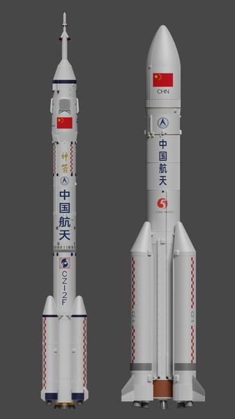 Chinese Long March rocket family including CZ-2F and CZ-5 variants illustrating China's expanding launch vehicle portfolio
