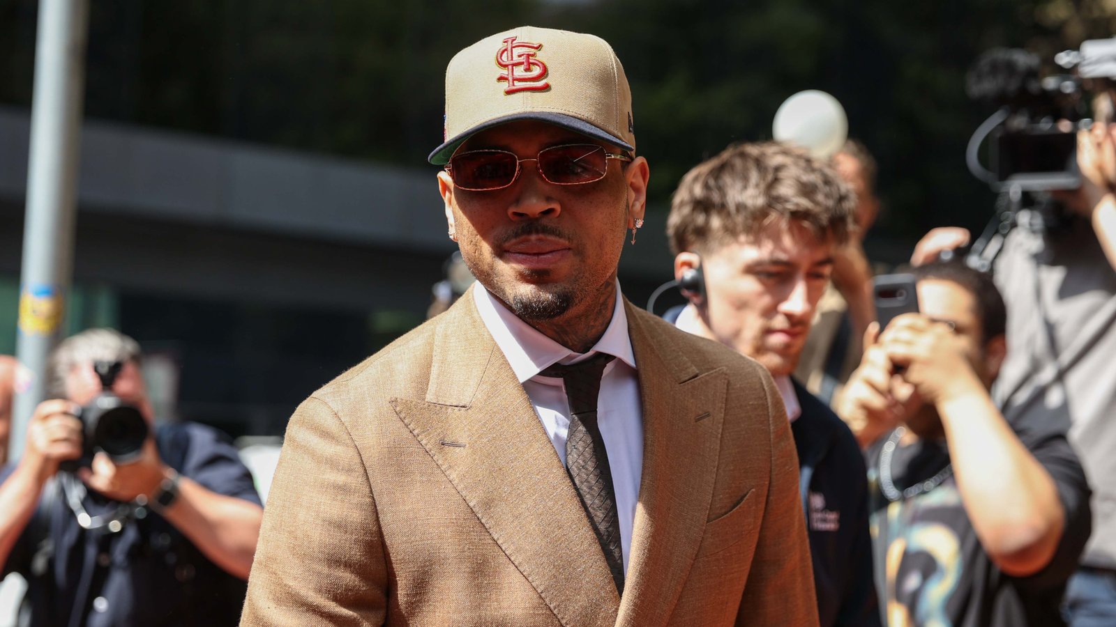Chris Brown outside Southwark Crown Court in London following his affray guilty plea
