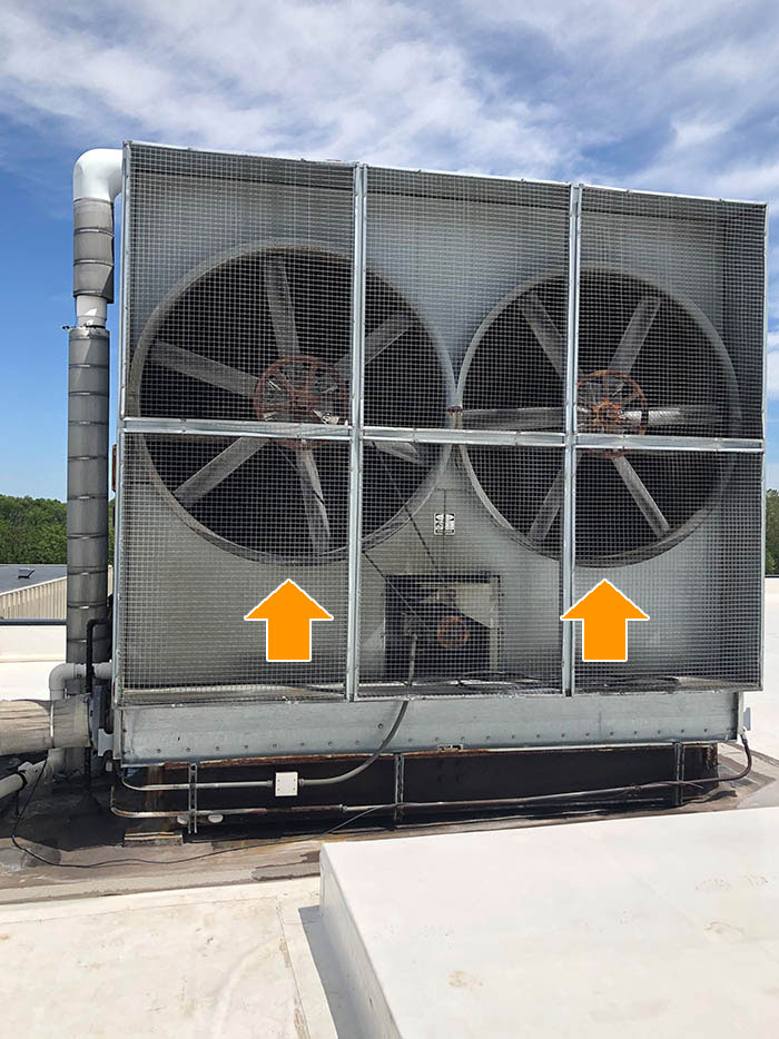 A side-fan style cooling tower, another common design health inspectors test for Legionella bacteria