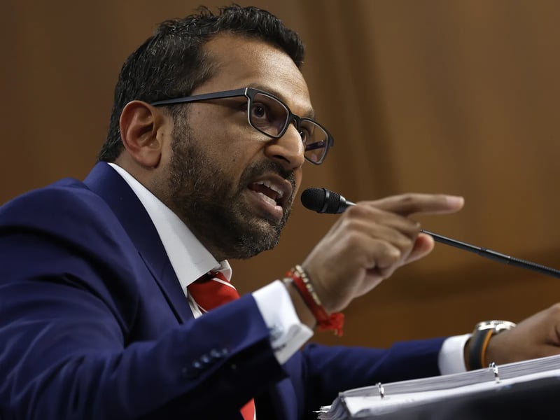Kash Patel testifies during a Senate hearing as lawmakers question the FBI over the Jeffrey Epstein inquiry.