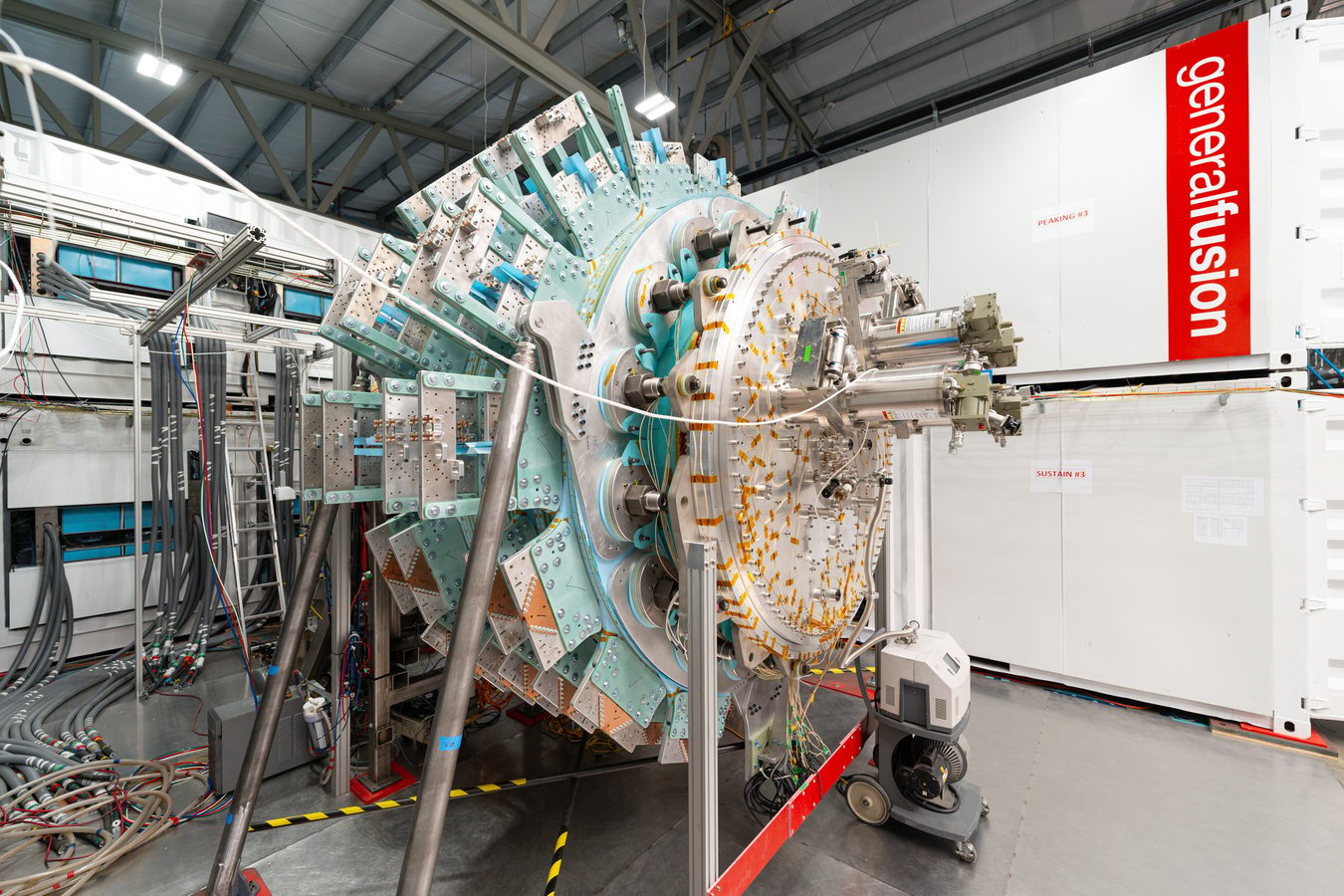 General Fusion's LM26 magnetized target fusion device under assembly at the company's Burnaby facility