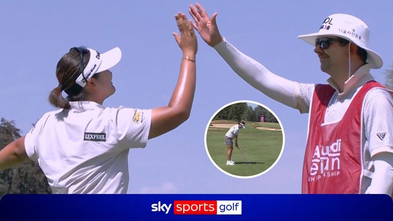 Haeran Ryu holes out for eagle at the sixth hole during her record round of 60 at the 2026 Evian Championship