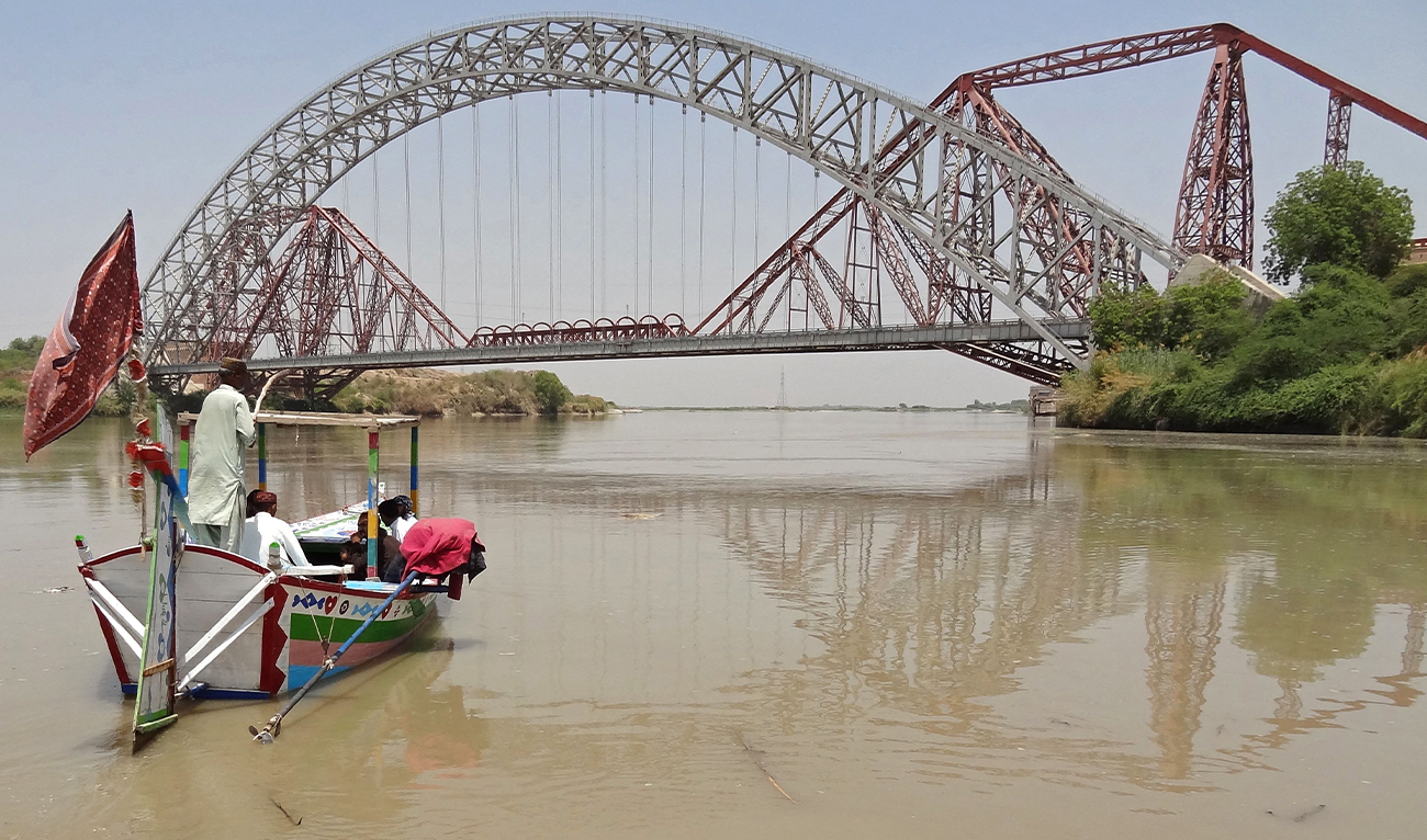 People on the Indus River near Lansdowne Bridge Sukkur Sindh Pakistan