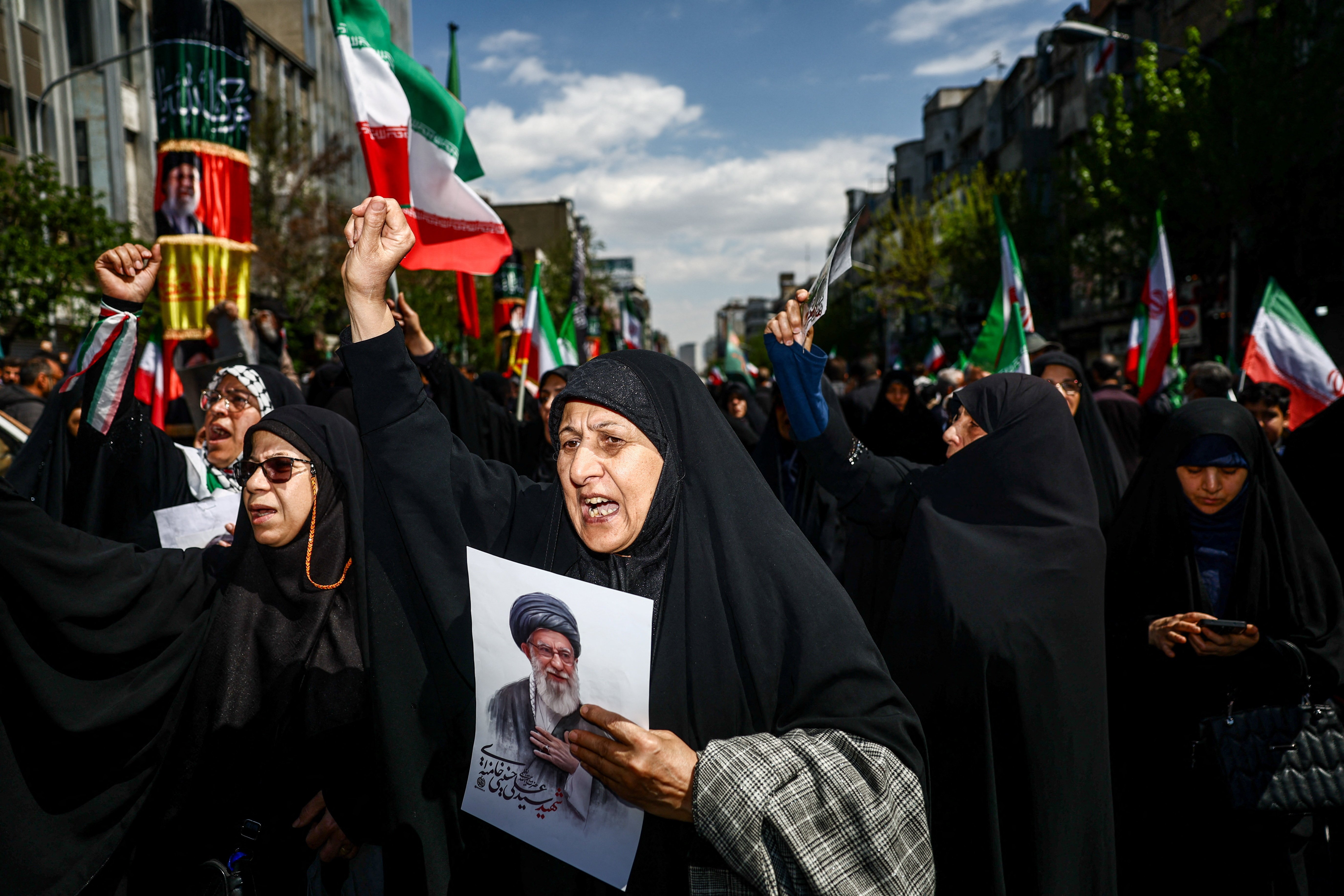 Iranian mourners at 40-day ceremony for Khamenei April 2026