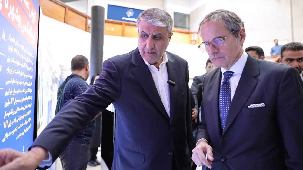 Iran Atomic Energy Organization chief Mohammad Eslami with IAEA Director General Rafael Grossi, whose inspectors cannot verify the location of Iran's 440 kg uranium stockpile