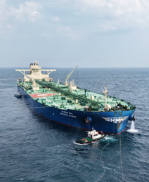 An oil tanker navigates the Strait of Hormuz as US-Iran tensions escalate