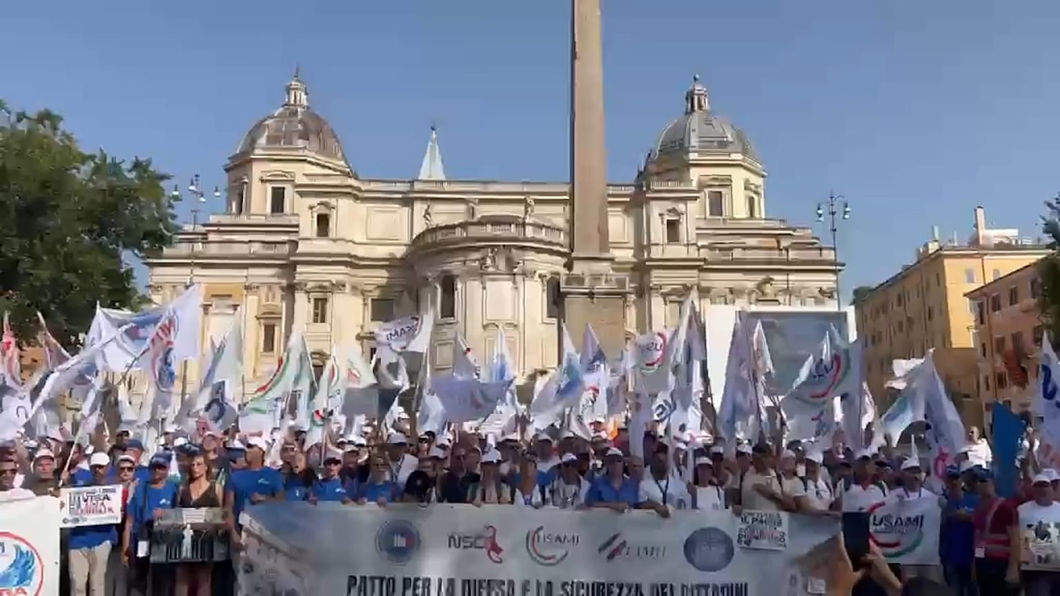 Italian military and police personnel march through central Rome demanding pay raises and pension reform July 2026