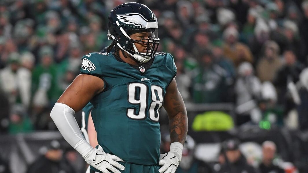 Jalen Carter in Philadelphia Eagles uniform after signing record $152 million contract extension
