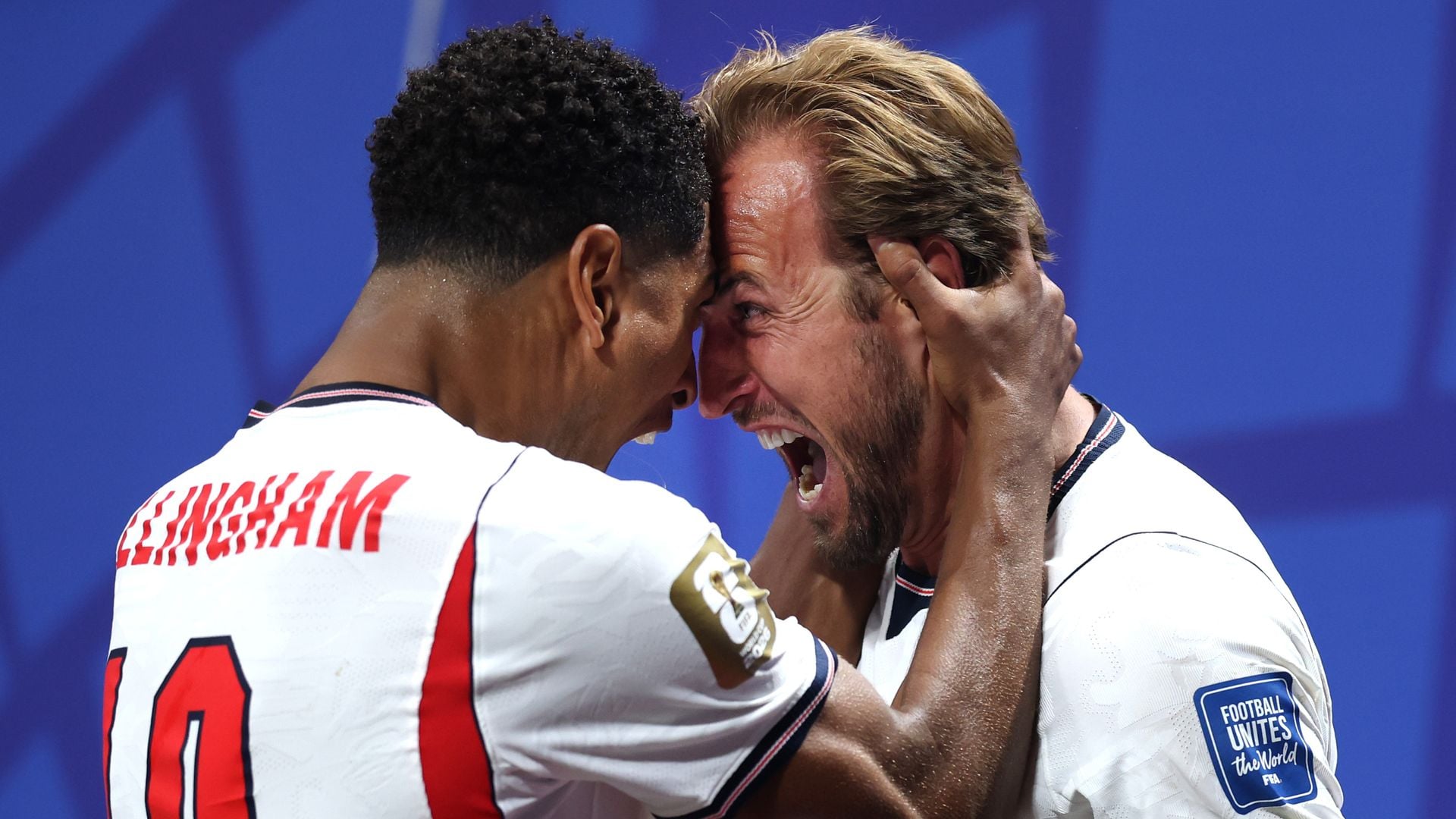 Harry Kane and Jude Bellingham celebrating England's equaliser against DR Congo at the FIFA World Cup 2026 in Atlanta