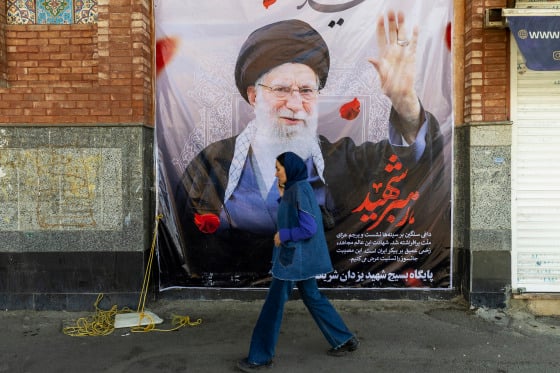 Mourning billboard in Tehran depicting Supreme Leader Ali Khamenei ahead of state funeral