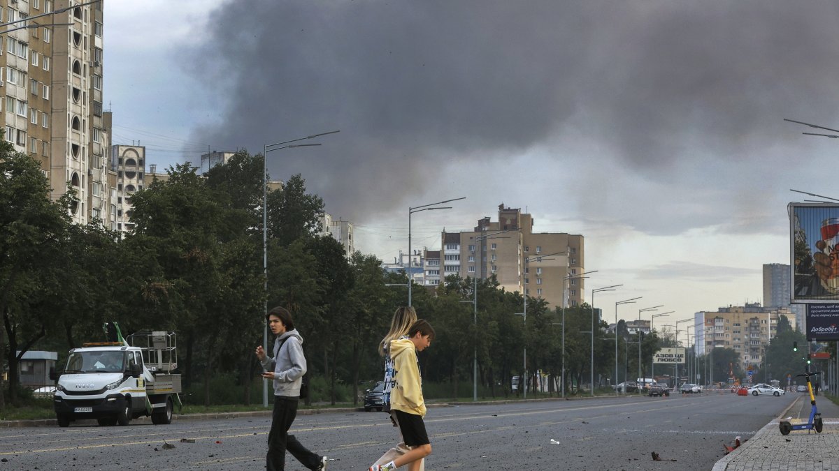 Smoke rises above Kyiv after a Russian missile attack in Ukraine July 2026