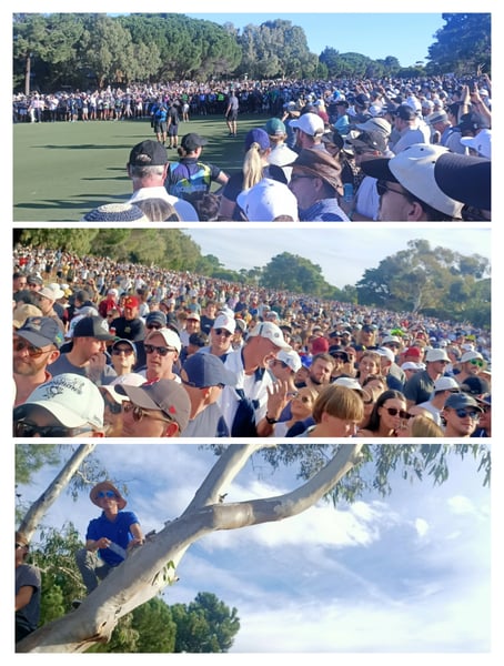 Large crowds of spectators at a LIV Golf event in Adelaide, Australia