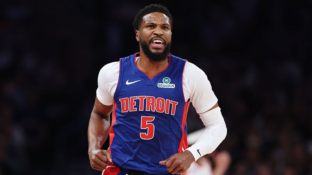 Malik Beasley of the Detroit Pistons in action during NBA playoff game