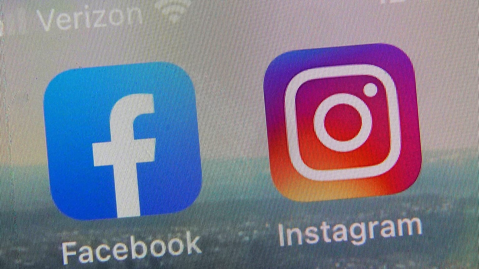 Meta Instagram and Facebook app icons with EU Commission flag in background