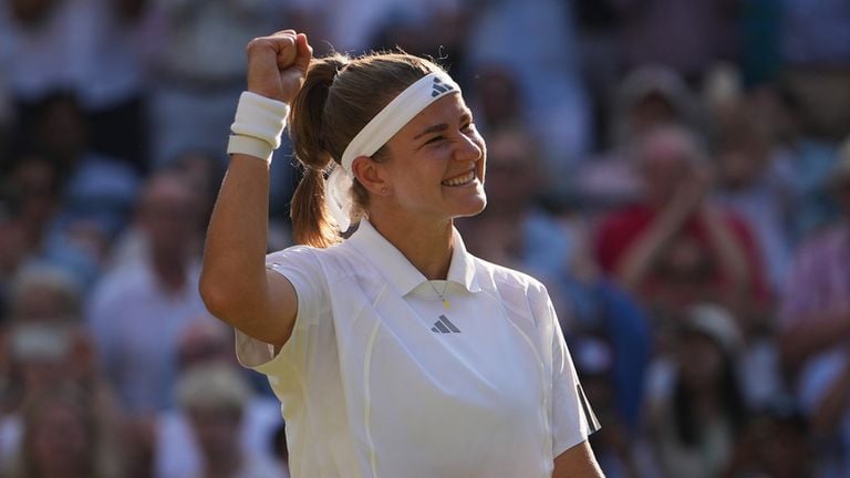 Karolina Muchova celebrates winning her Wimbledon 2026 semifinal against Coco Gauff