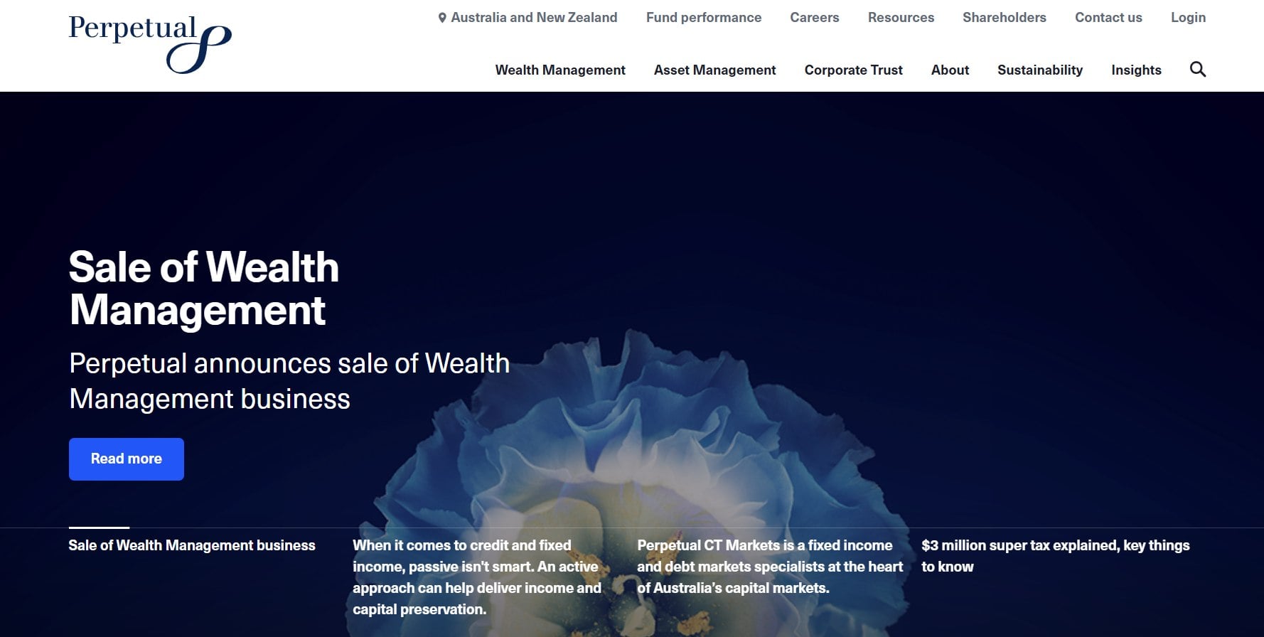 A screenshot of the Perpetual Limited official website homepage