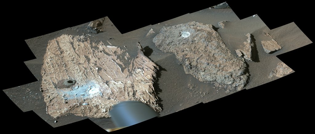 NASA Perseverance rover Mastcam-Z image of the Cheyava Falls rock at Bright Angel formation in Jezero Crater Mars where macromolecular organic carbon was detected