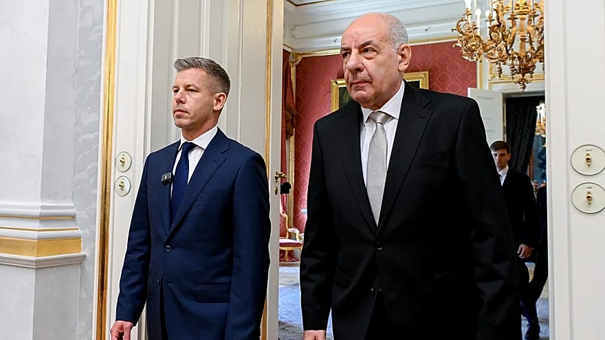 Hungary's Prime Minister Peter Magyar and President Tamas Sulyok at the appointment ceremony of ministers
