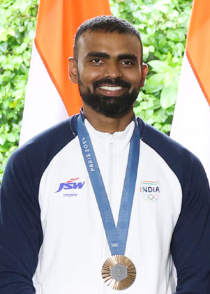 PR Sreejesh, former India goalkeeper and outgoing junior hockey coach, with his Paris Olympics bronze medal