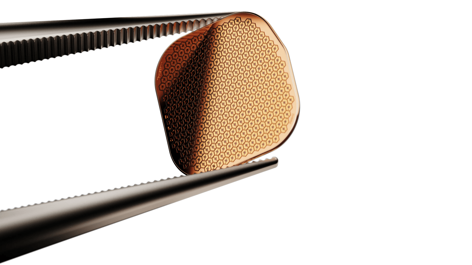 Close-up view of the PRIMA retinal microchip implant for age-related macular degeneration