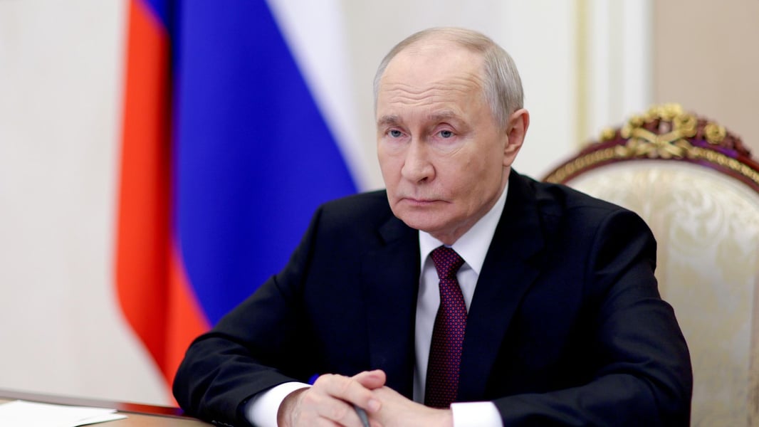 Russian President Vladimir Putin speaking during a government meeting in Moscow