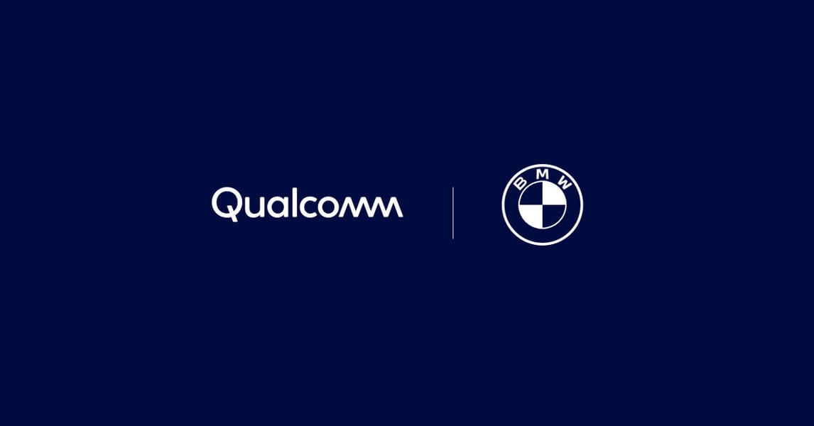 Qualcomm and BMW logos marking the chipmaker's decade-long automotive partnership announced July 2026