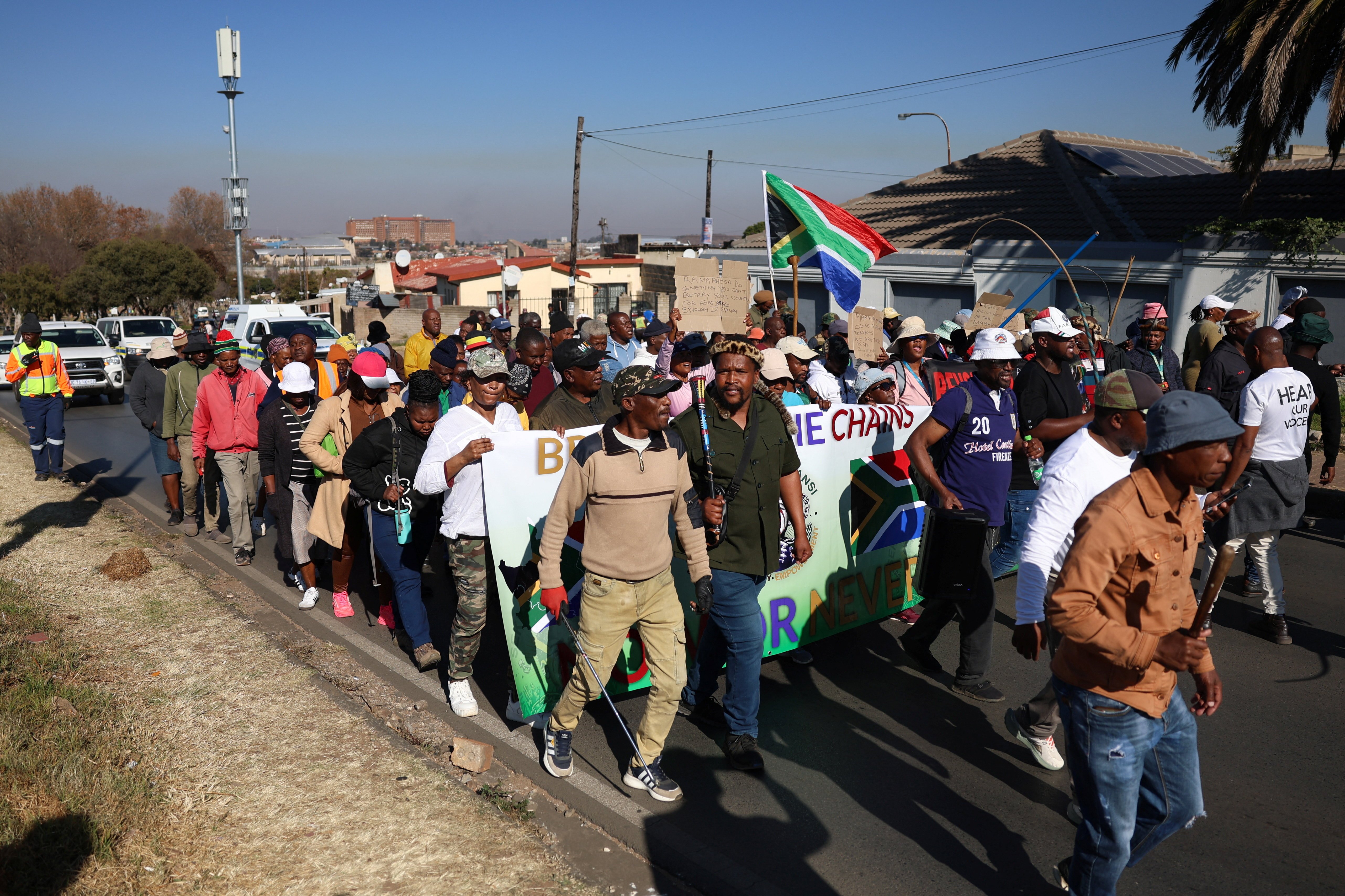 South African protesters during xenophobic violence campaign targeting migrants