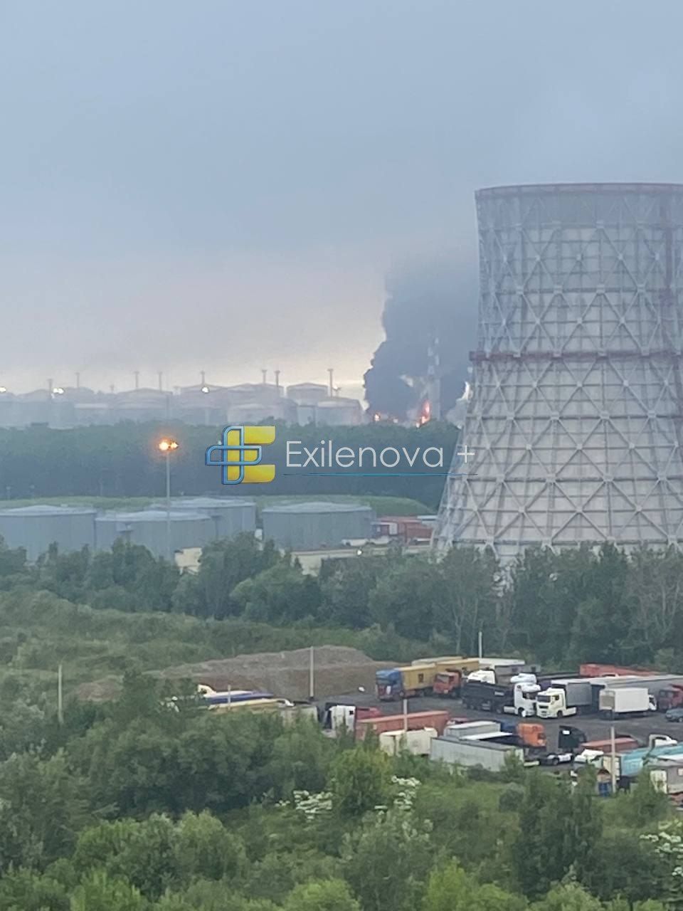 Black smoke rises from the St. Petersburg Oil Terminal after a Ukrainian drone strike on July 4, 2026