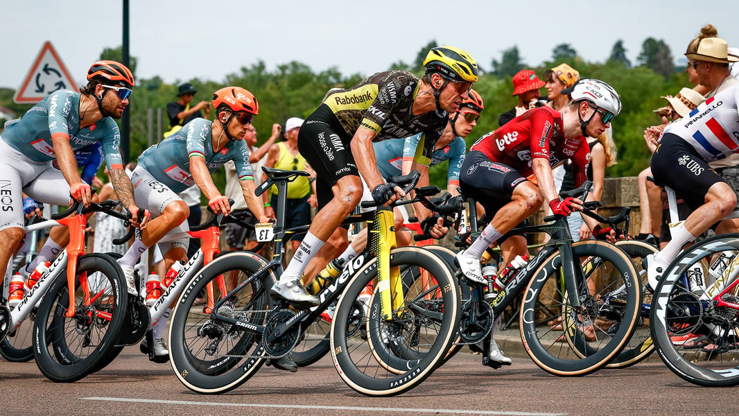 Riders in the peloton during the 2026 Tour de France mountain stages through the Vosges.