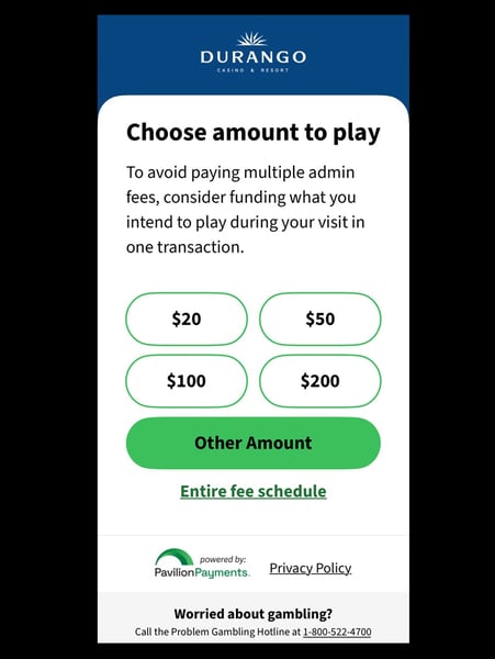 Apple Pay amount selection screen on iPhone for TrustedTap slot machine funding at Station Casinos Las Vegas
