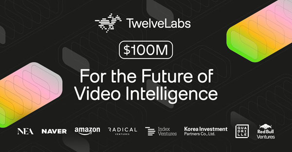 TwelveLabs Series B funding announcement graphic showing the company's $100 million raise to build video superintelligence