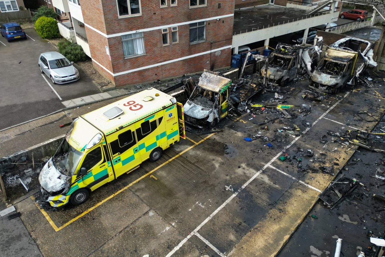Four ambulances belonging to Hatzola Jewish volunteer charity burned in Golders Green north London following an arson attack attributed to the IMCR Iran-backed group March 2026