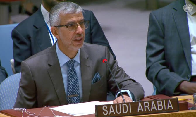 Saudi Arabia's UN ambassador addresses the Security Council on Sudan as international debate over arms flows and protection force deployment continues
