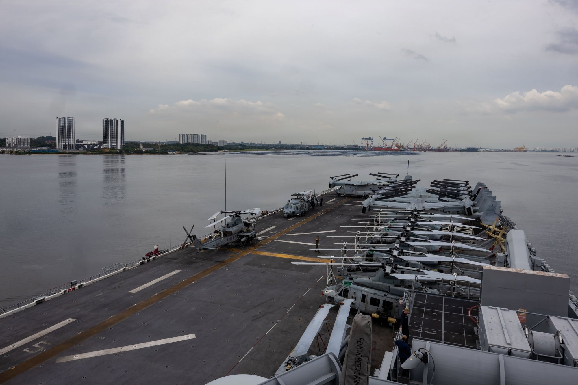 USS Boxer Wasp-class amphibious assault ship transiting Singapore Strait May 2026 heading to Middle East