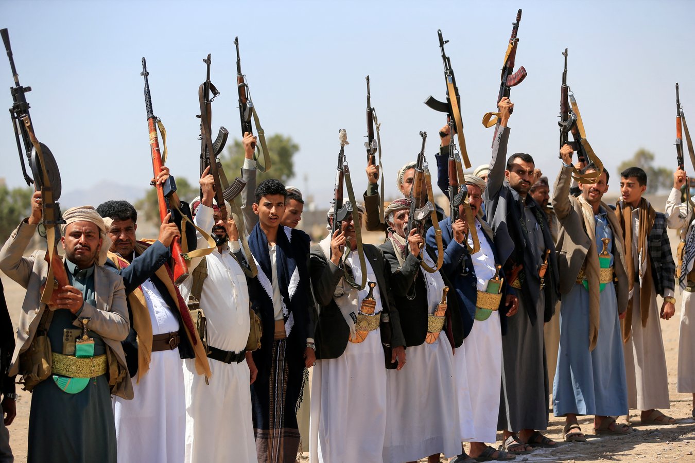 Armed Yemenis rally in solidarity with Iran and Lebanon on the outskirts of Sanaa, July 2026