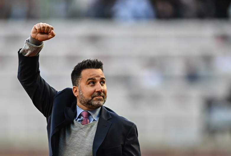 Atlanta Braves General Manager Alex Anthopoulos at a ceremony, architect of the Lane Thomas trade deadline acquisition