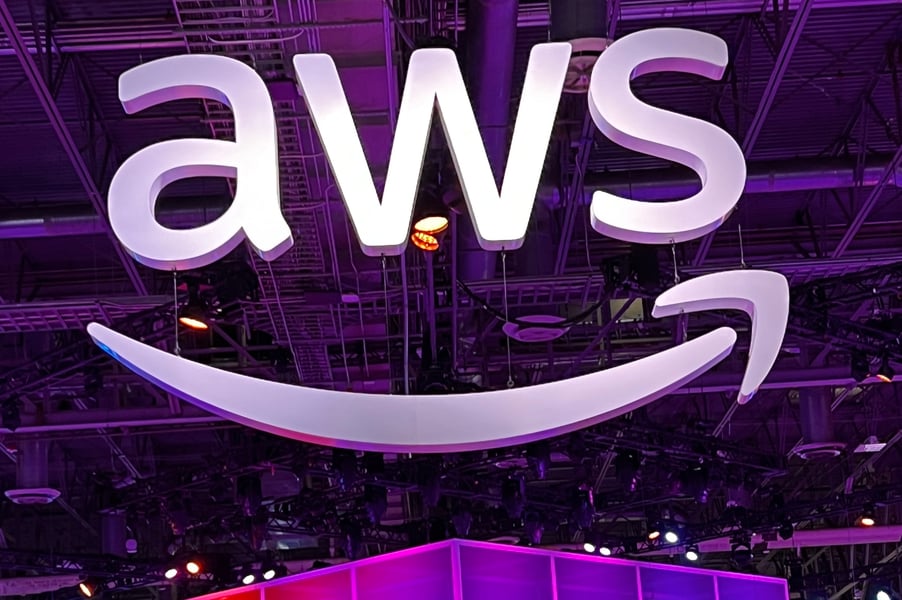 Amazon Web Services signage as AWS posts fastest revenue growth since 2021