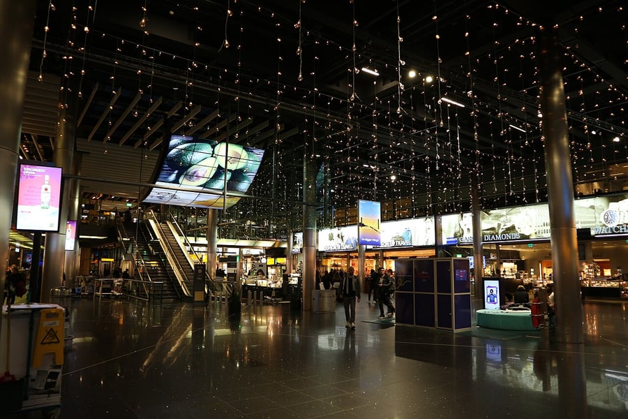 Terminal interior at Amsterdam Airport Schiphol, a Schengen external border crossing point
